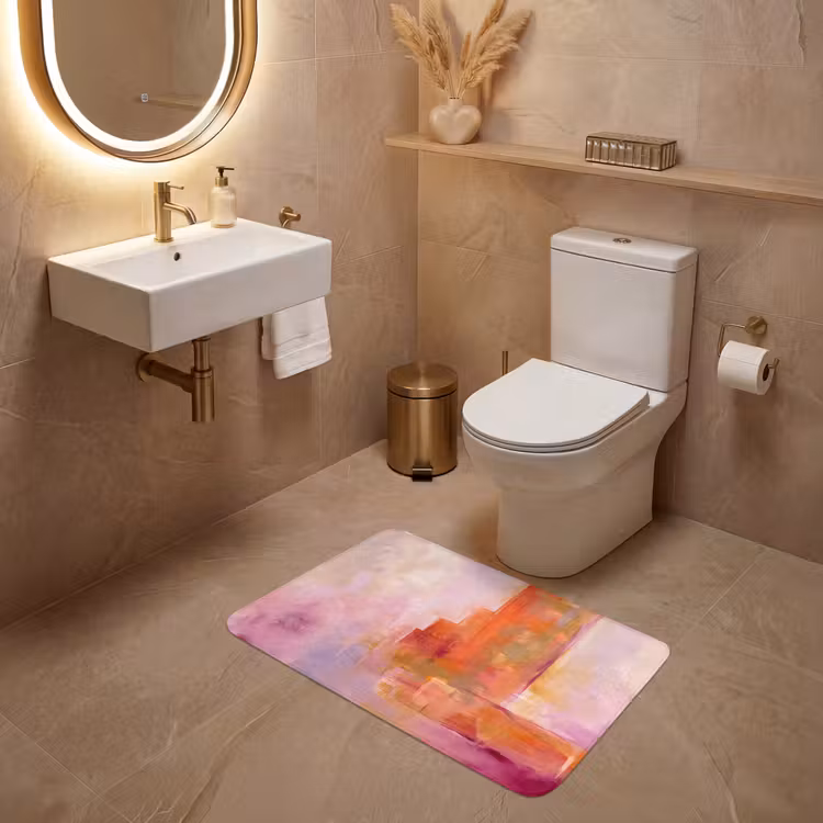 Wc Mat - Abstract - Borstelstreken - Kunst - Paars - Goud — 4