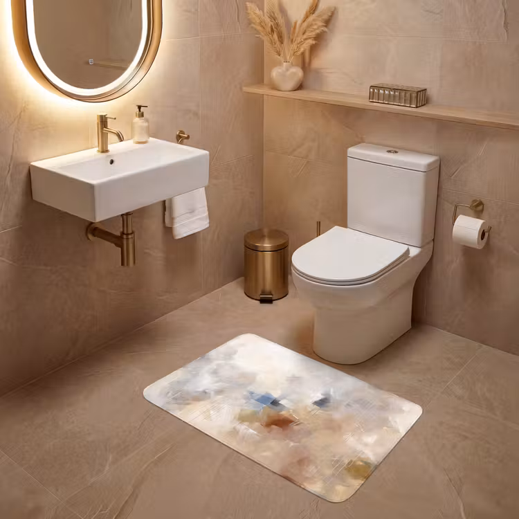 Wc Mat - Abstract - Borstelstreken - Modern - Beige - Kunst — 4
