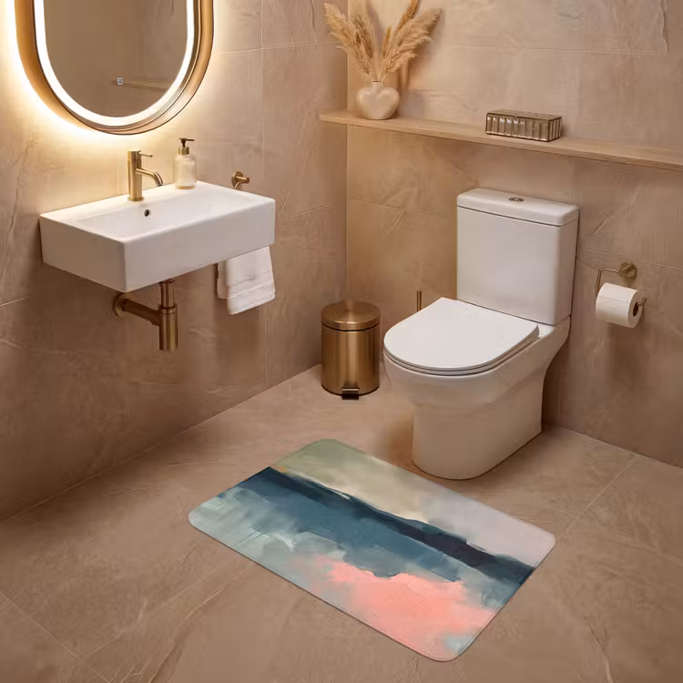 Wc Mat - Abstract - Landschap - Kunst - Modern - Groen - Blauw — 4