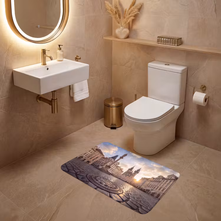 Wc Mat - Stad - Praag - Ochtend - Architectuur - Goud — 4