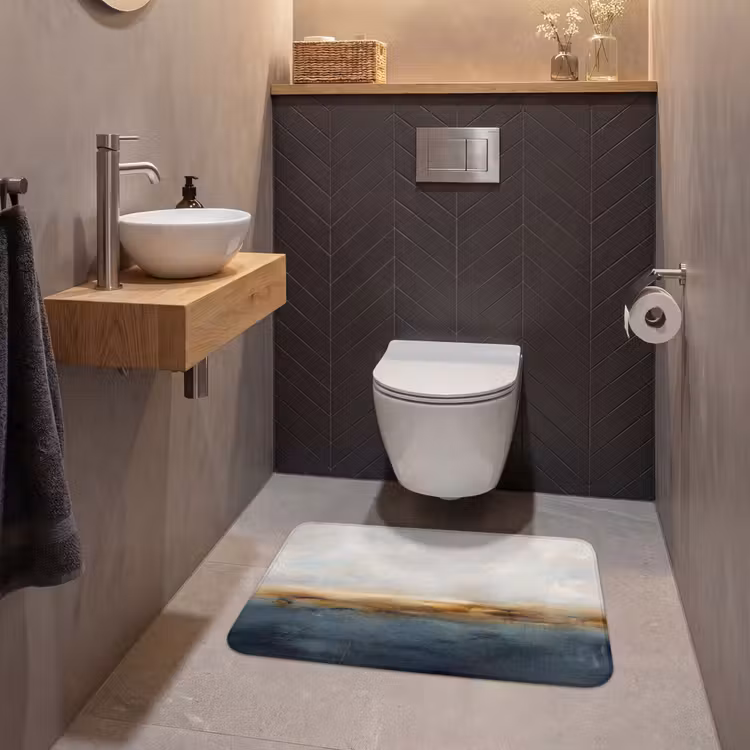 Wc Mat - Abstract - Horizon - Water - Modern - Beige — 2