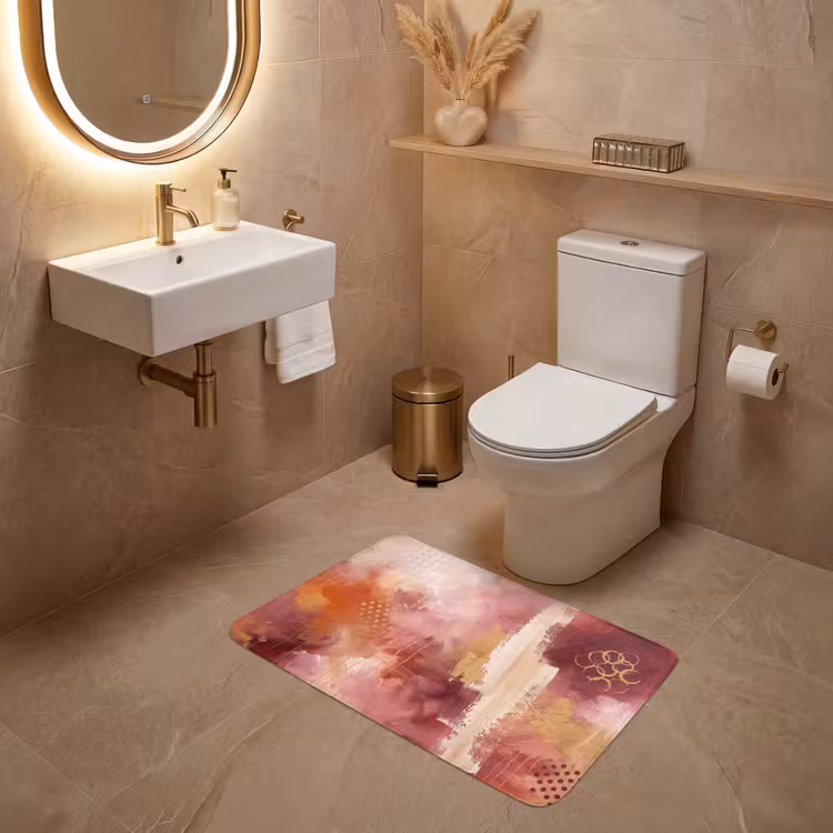 Wc Mat - Abstract - Rood - Goud - Modern - Kunst — 4