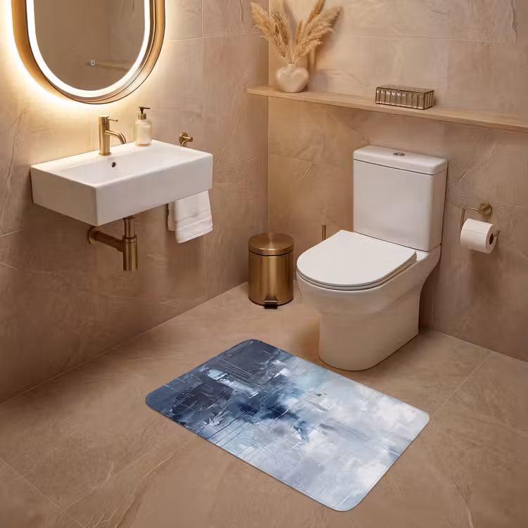 Wc Mat - Abstract - Textuur - Kunst - Modern - Blauw — 4