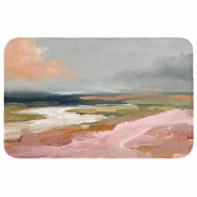 Wc Mat - Landschap - Rivier - Abstract - Roze - Groen — 1