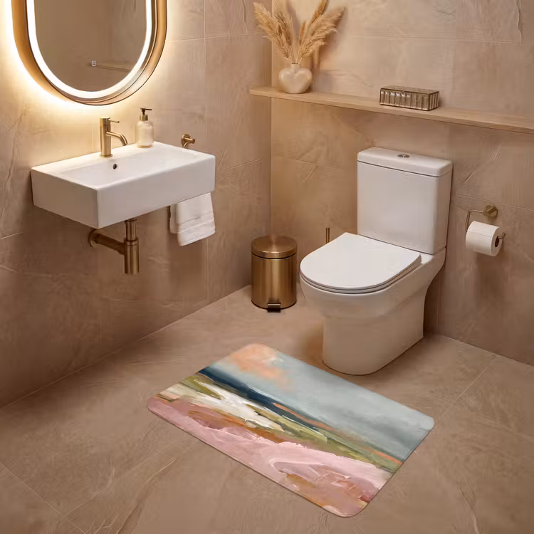 Wc Mat - Landschap - Rivier - Abstract - Roze - Groen — 4