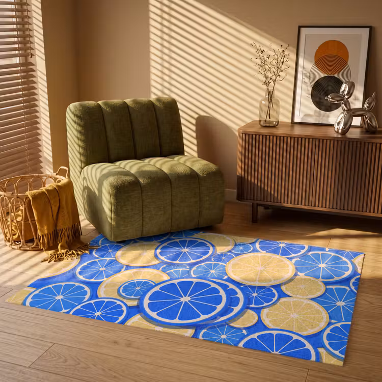 Vloerkleed - Fruit - Schijven - Patroon - Modern - Blauw - Geel — 2