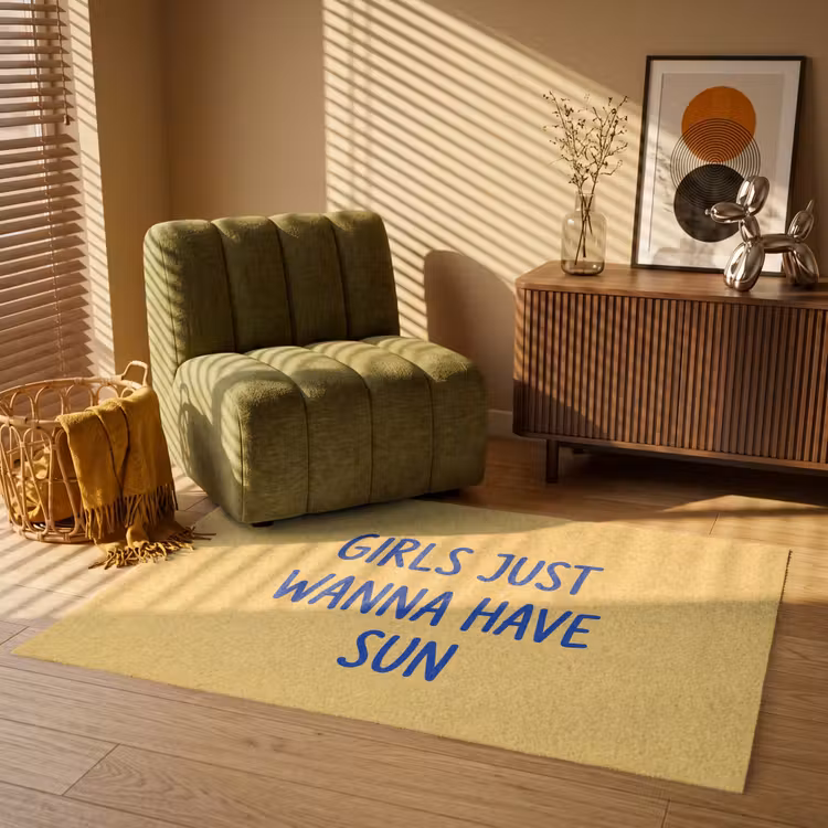 Vloerkleed - Tekst - Zon - Zomer - Modern - Geel — 2