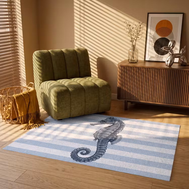 Vloerkleed - Vis - Oceaan - Illustratie - Blauw - Strepen — 2