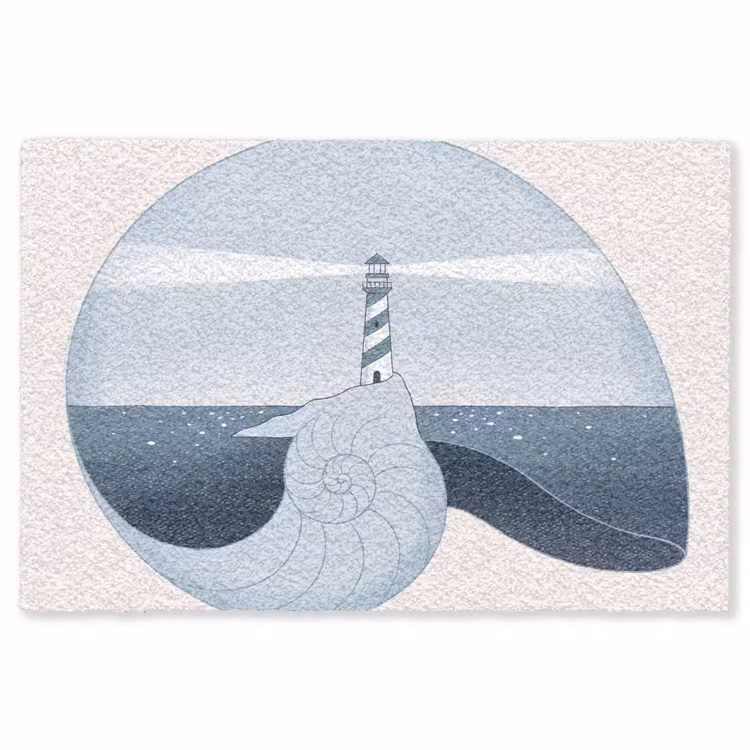 Vloerkleed - Vuurtoren - Zee - Schelp - Abstract - Blauw — 1
