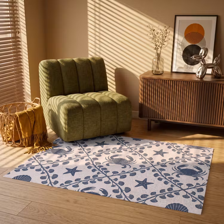 Vloerkleed - Zee - Krab - Zeester - Patroon - Blauw — 2