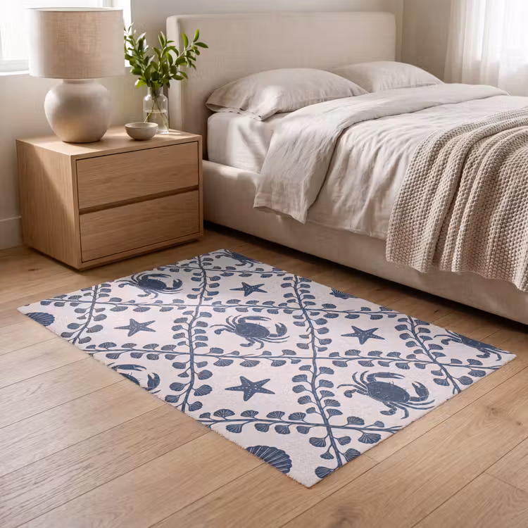 Vloerkleed - Zee - Krab - Zeester - Patroon - Blauw — 5