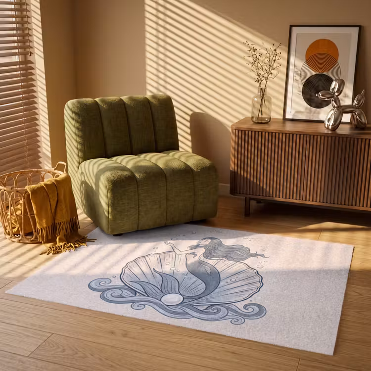 Vloerkleed - Zeemeermin - Schelp - Zee - Fantasie - Blauw — 2