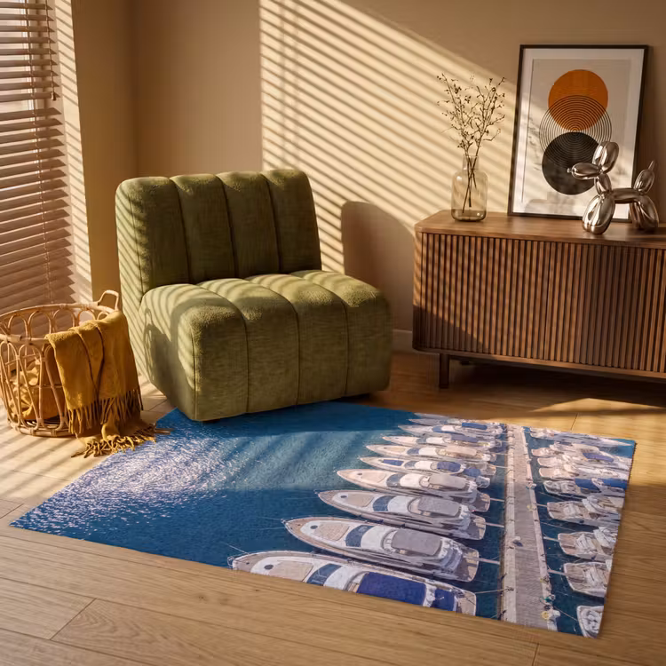 Vloerkleed - Boot - Jachthaven - Water - Zomer - Blauw — 2