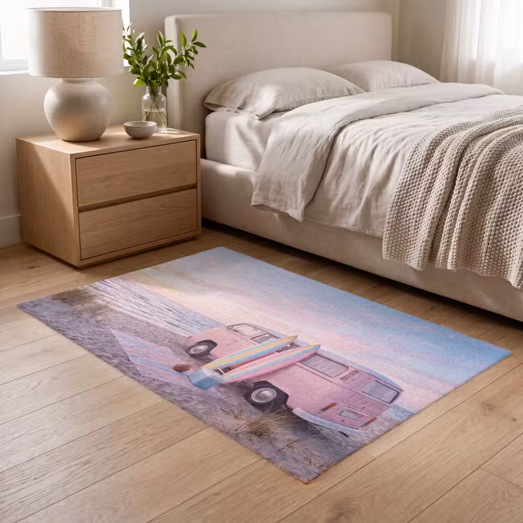 Vloerkleed - Busje - Strand - Surfplank - Zomer - Roze — 5
