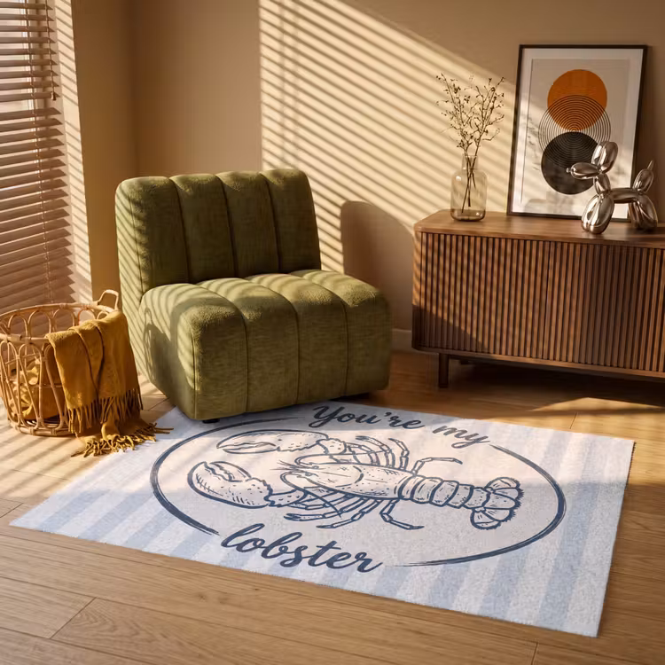Vloerkleed - Kreeft - Illustratie - Liefde - Blauw - Decoratie — 2