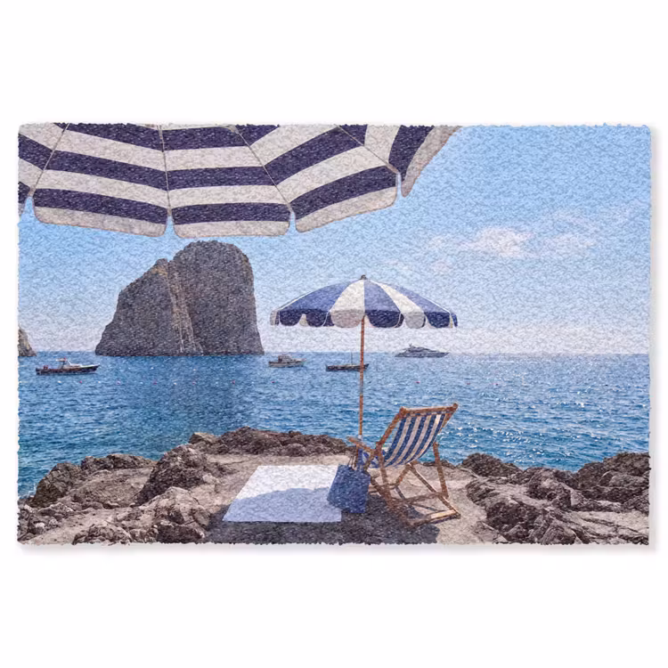 Vloerkleed - Strand - Ligstoel - Parasol - Zomer - Blauw — 1