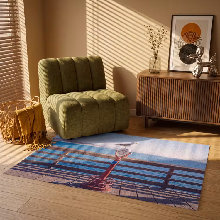 Vloerkleed - Vogel - Verrekijker - Kust - Zee - Blauw — 2