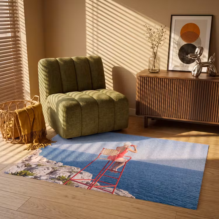 Vloerkleed - Vrouw - Zee - Kust - Verrekijker - Rood — 2