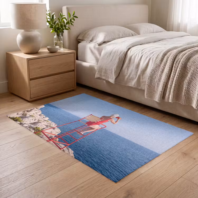 Vloerkleed - Vrouw - Zee - Kust - Verrekijker - Rood — 5