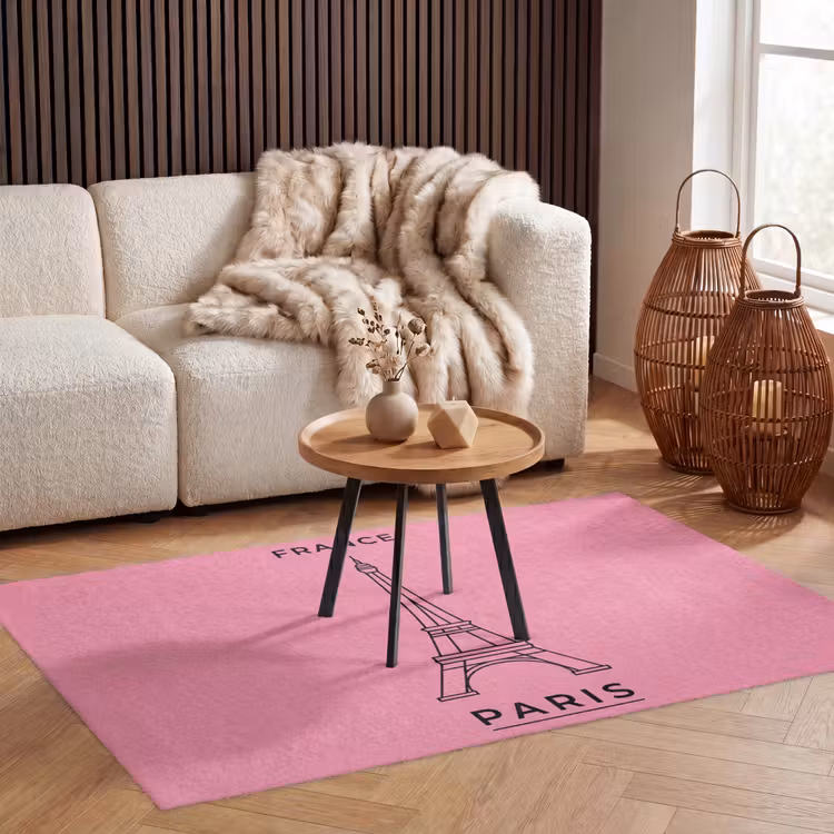 Vloerkleed - Eiffeltoren - Parijs - Architectuur - Minimalistisch - Roze — 3