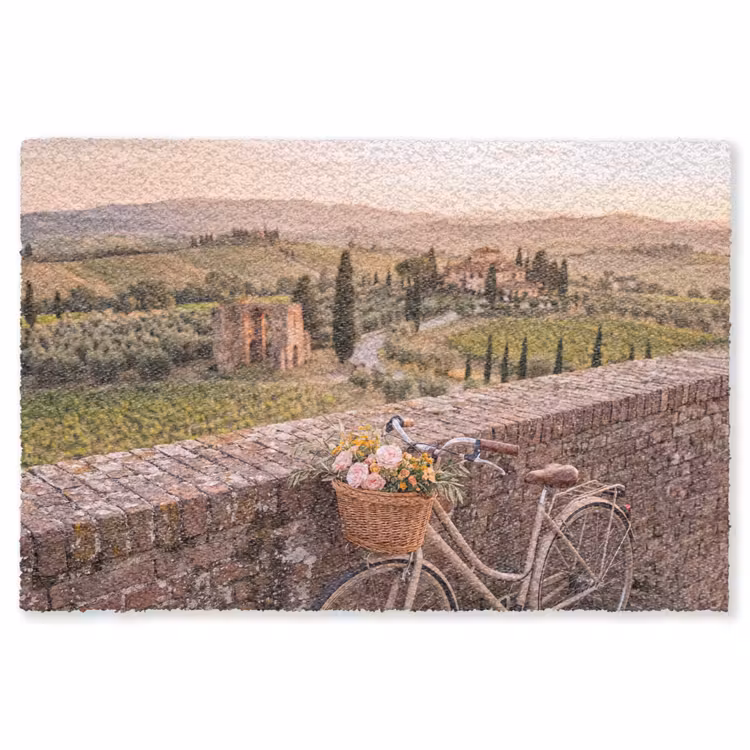 Vloerkleed - Fiets - Bloemen - Toscane - Landschap - Roze — 1