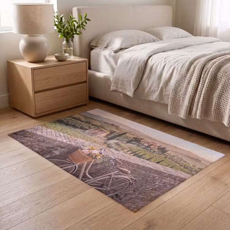 Vloerkleed - Fiets - Bloemen - Toscane - Landschap - Roze — 5