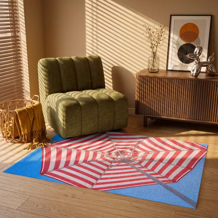 Vloerkleed - Parasol - Strepen - Zomer - Rood - Blauw — 2