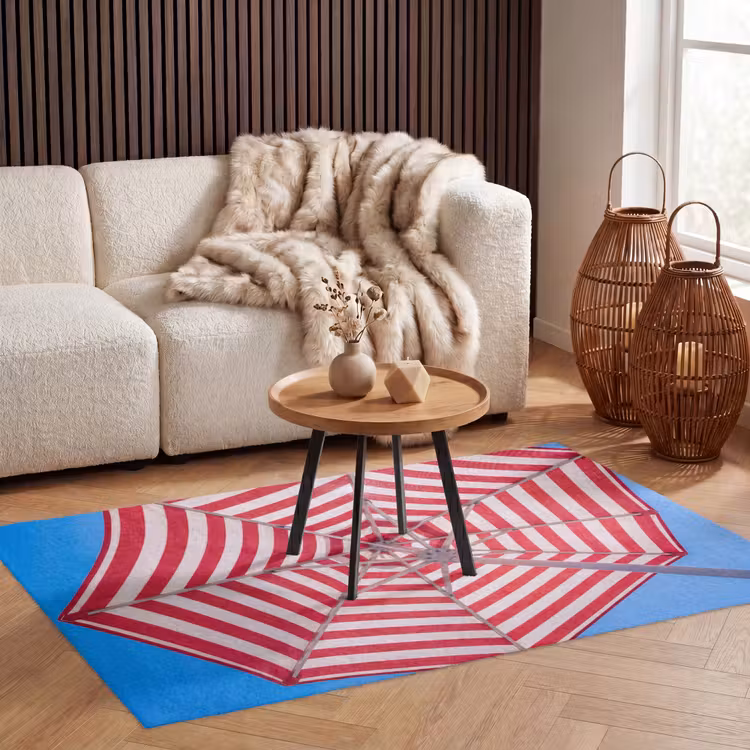 Vloerkleed - Parasol - Strepen - Zomer - Rood - Blauw — 3