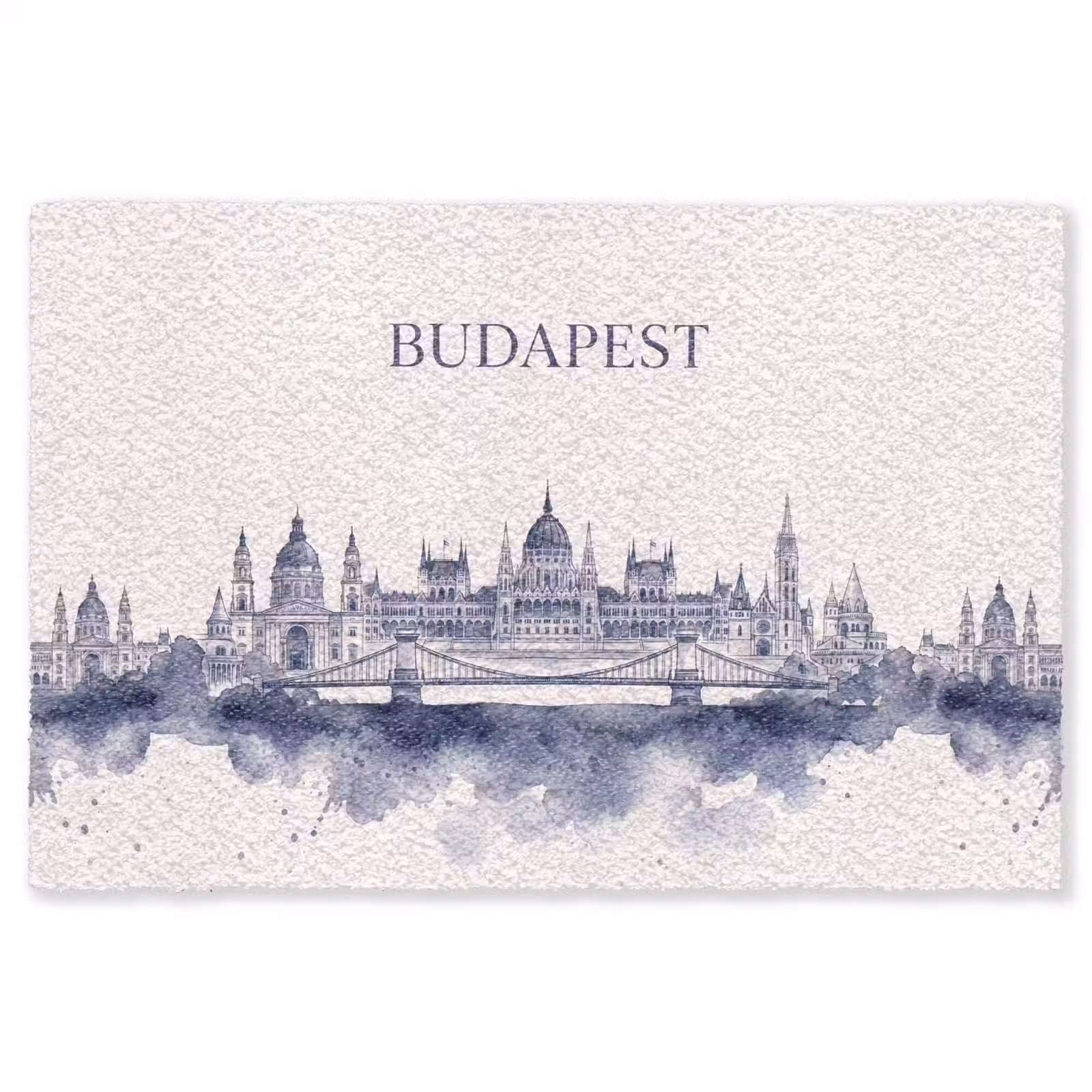 Vloerkleed - Boedapest - Skyline - Architectuur - Aquarel - Blauw — 1