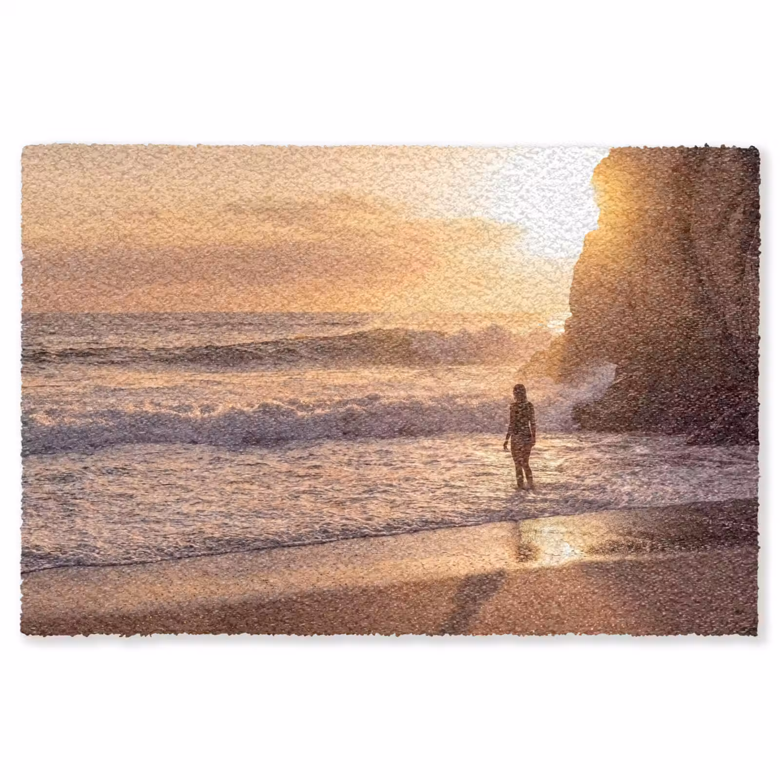 Vloerkleed - Mensen - Oceaan - Zonsondergang - Kust - Goud — 1