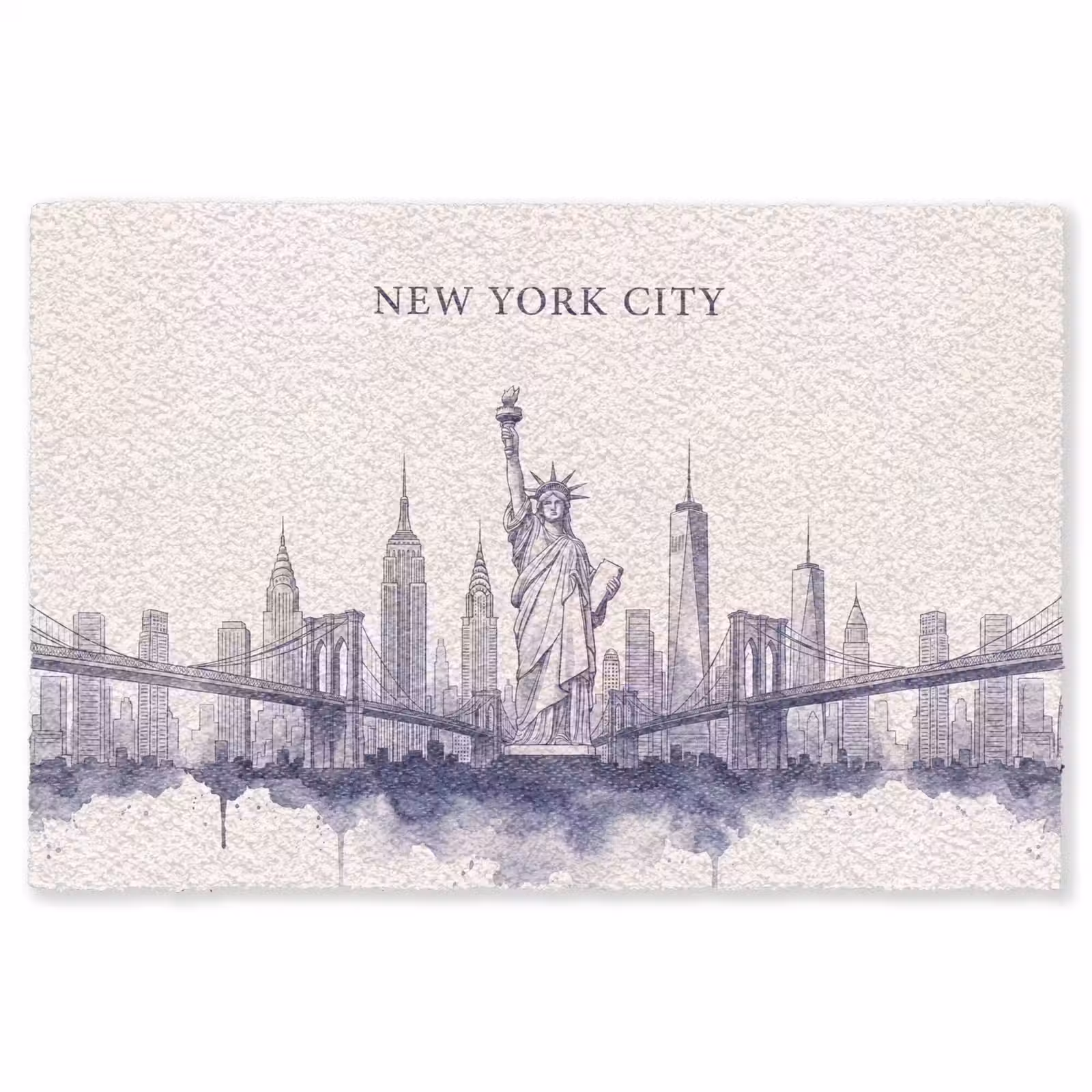 Vloerkleed - New York - Vrijheidsbeeld - Skyline - Illustratie - Blauw — 1