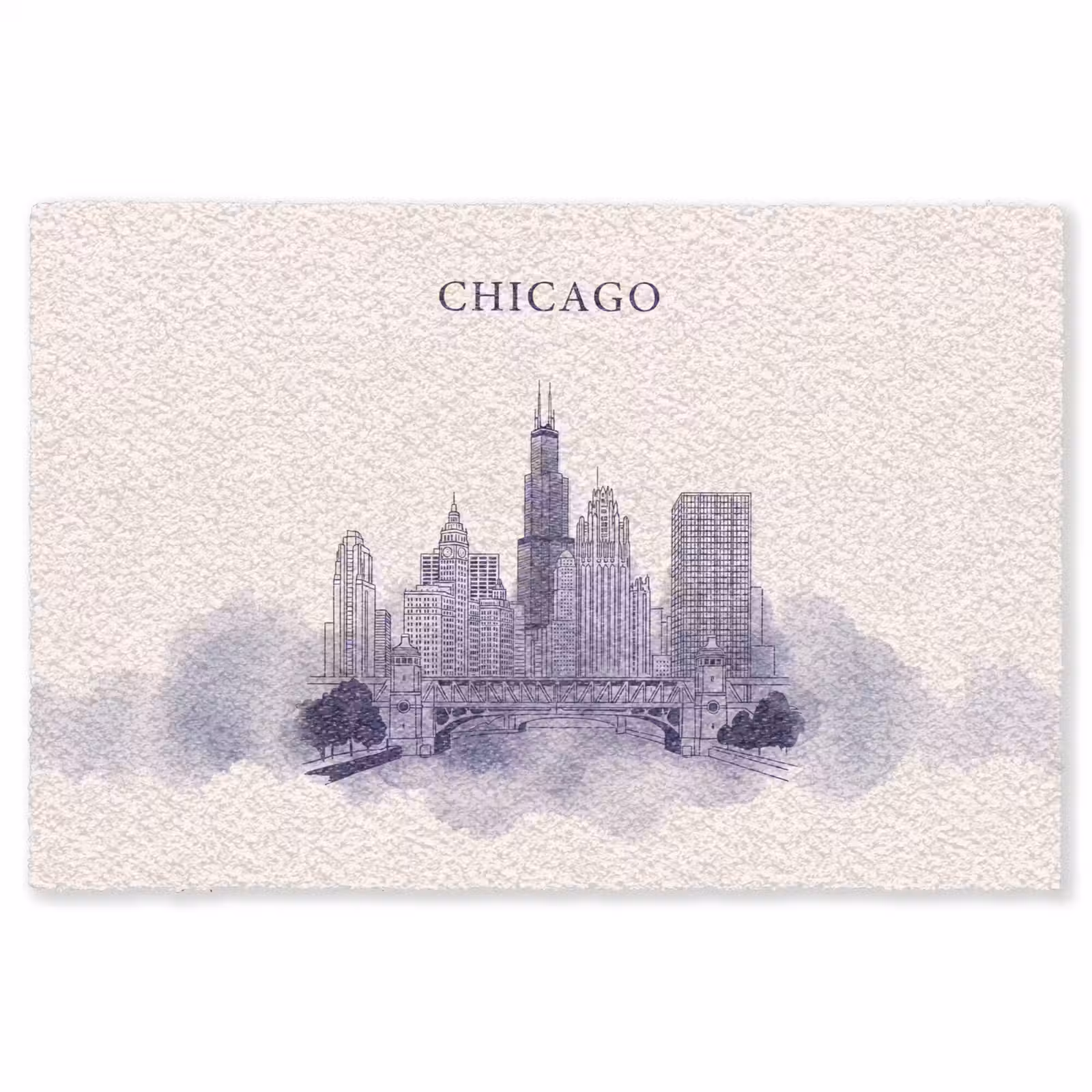 Vloerkleed - Stad - Skyline - Architectuur - Lijntekening - Blauw — 1