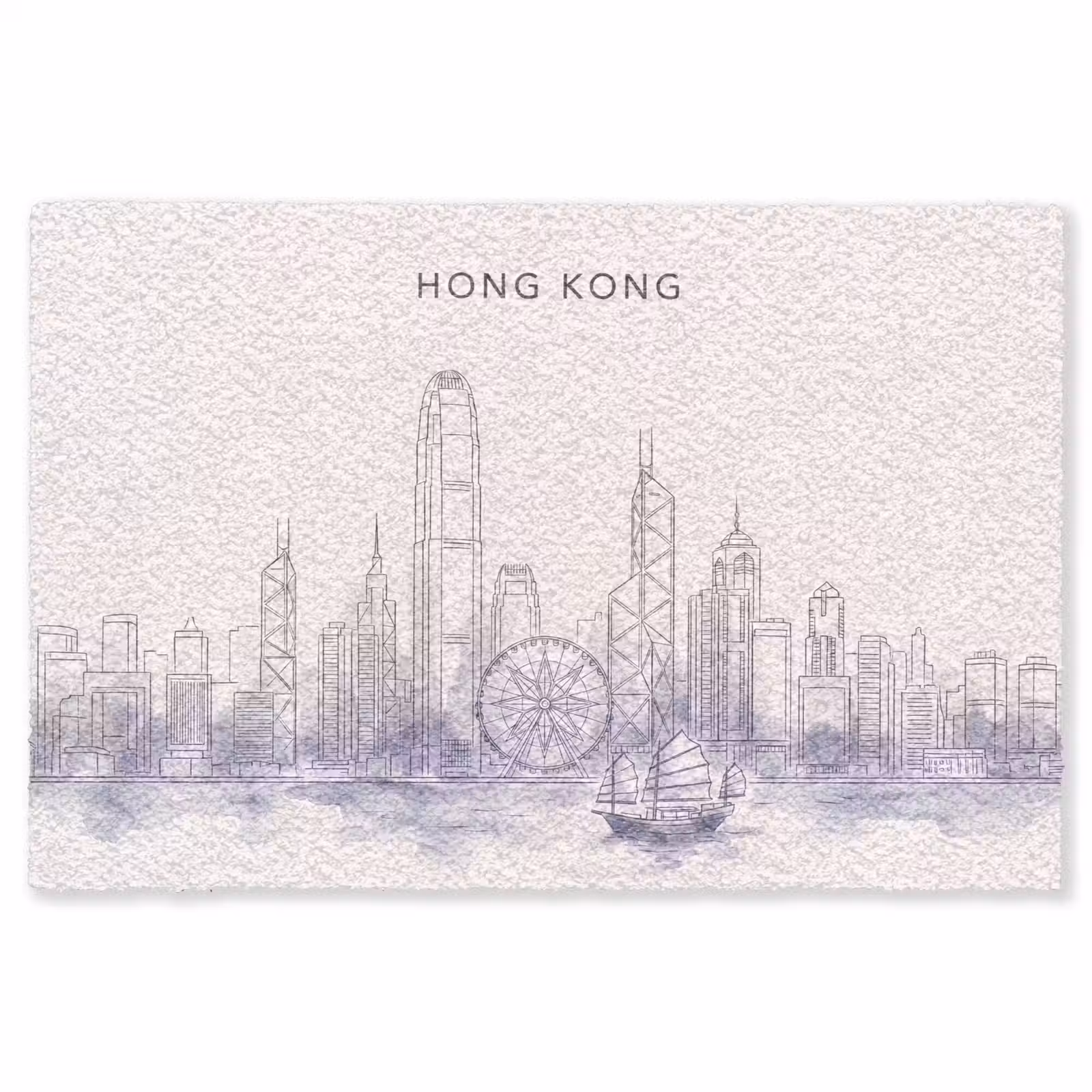 Vloerkleed - Stad - Skyline - Water - Lijntekening - Blauw — 1