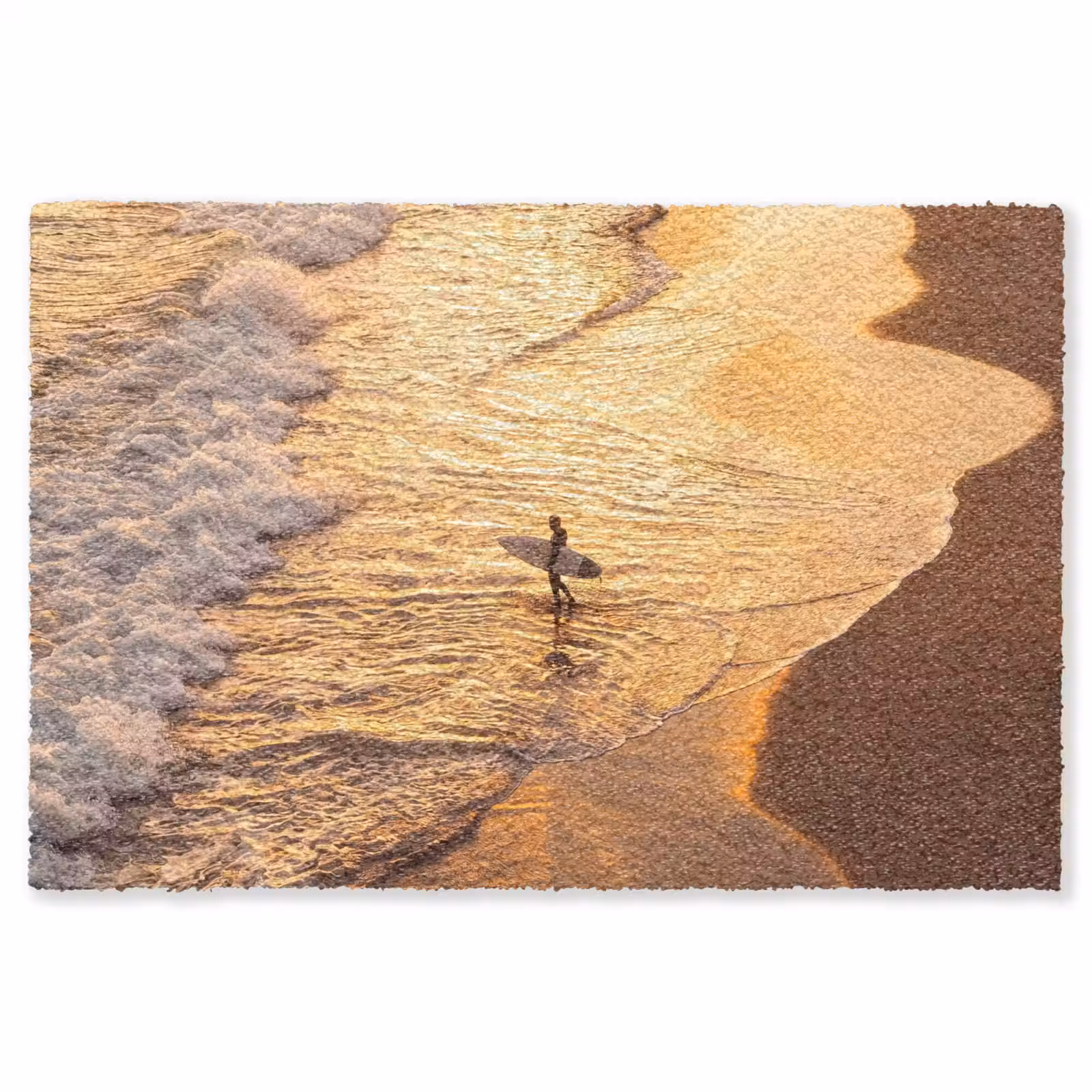 Vloerkleed - Surfer - Strand - Zonsondergang - Oceaan - Goud — 1
