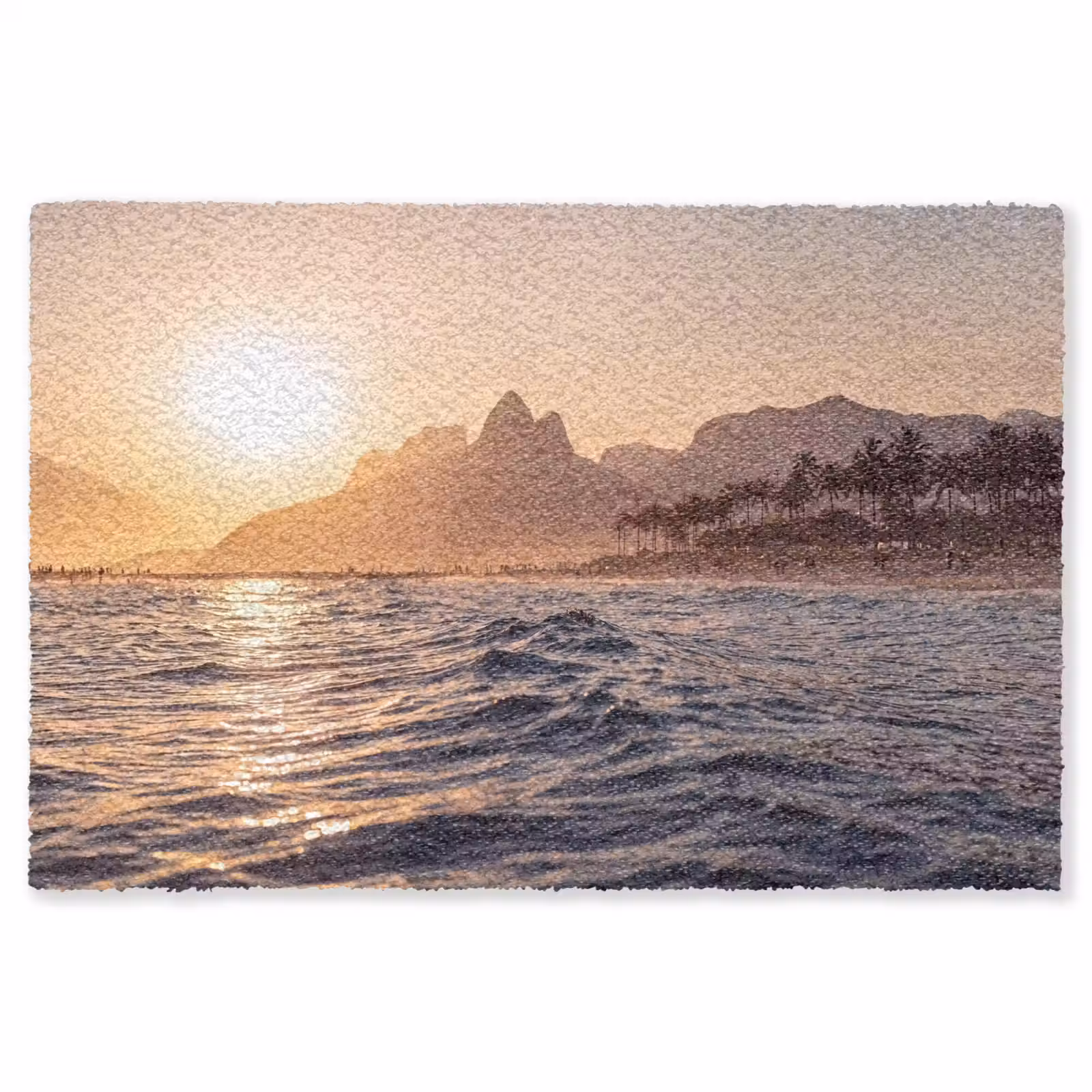 Vloerkleed - Zee - Golven - Zonsondergang - Kust - Goud — 1