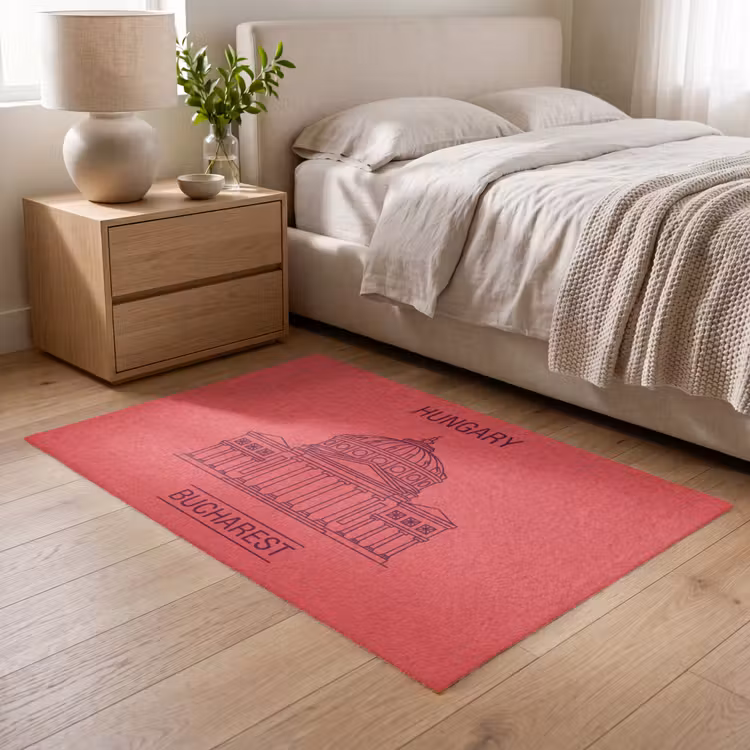 Vloerkleed - Architectuur - Boekarest - Stedelijk - Lijntekening - Rood — 5