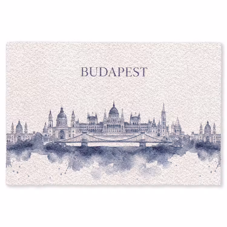 Vloerkleed - Boedapest - Skyline - Architectuur - Aquarel - Blauw — 1