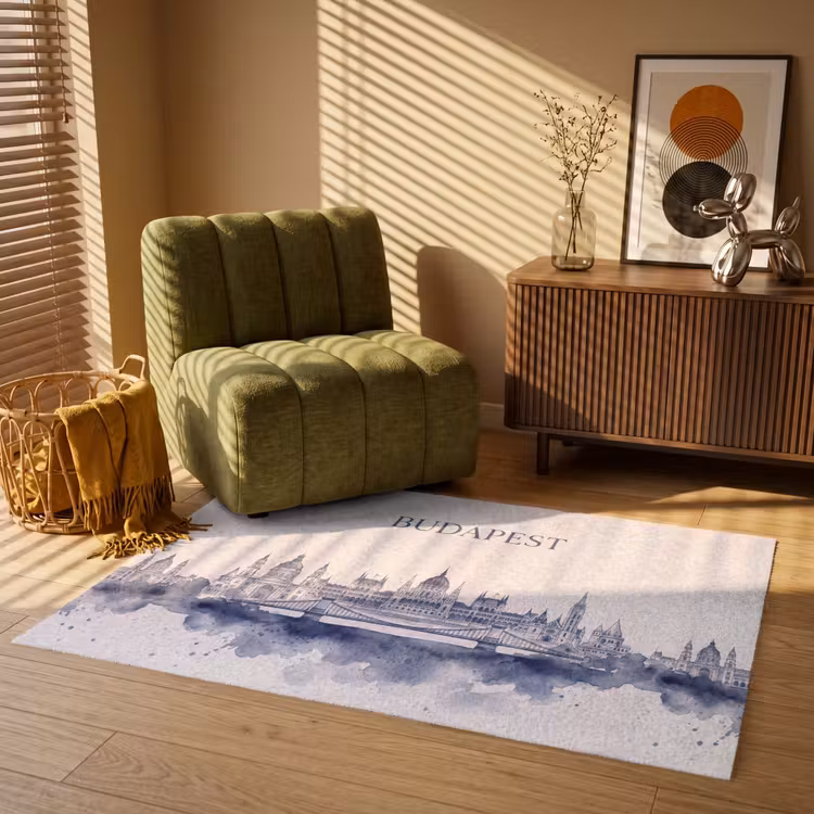 Vloerkleed - Boedapest - Skyline - Architectuur - Aquarel - Blauw — 2