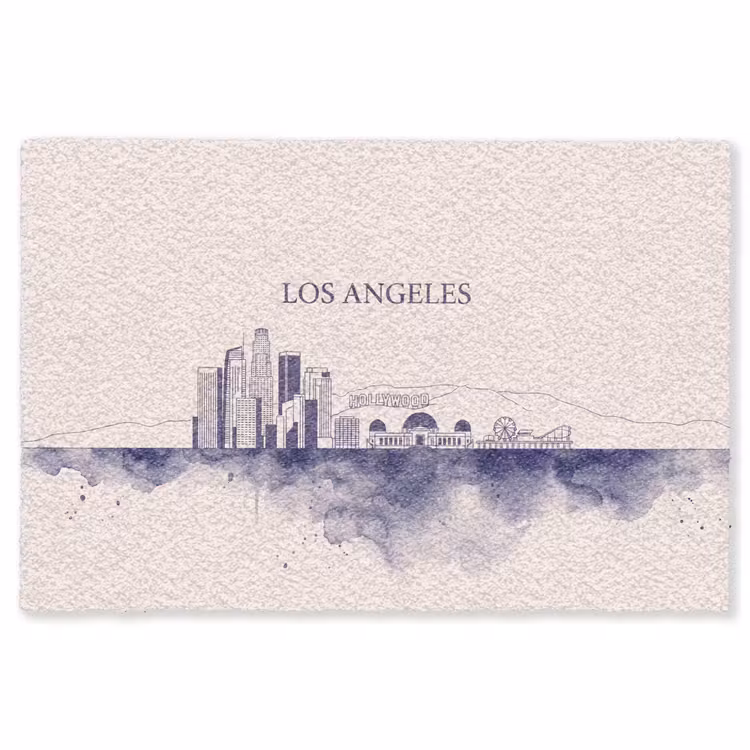 Vloerkleed - Los Angeles - Skyline - Architectuur - Aquarel - Blauw — 1