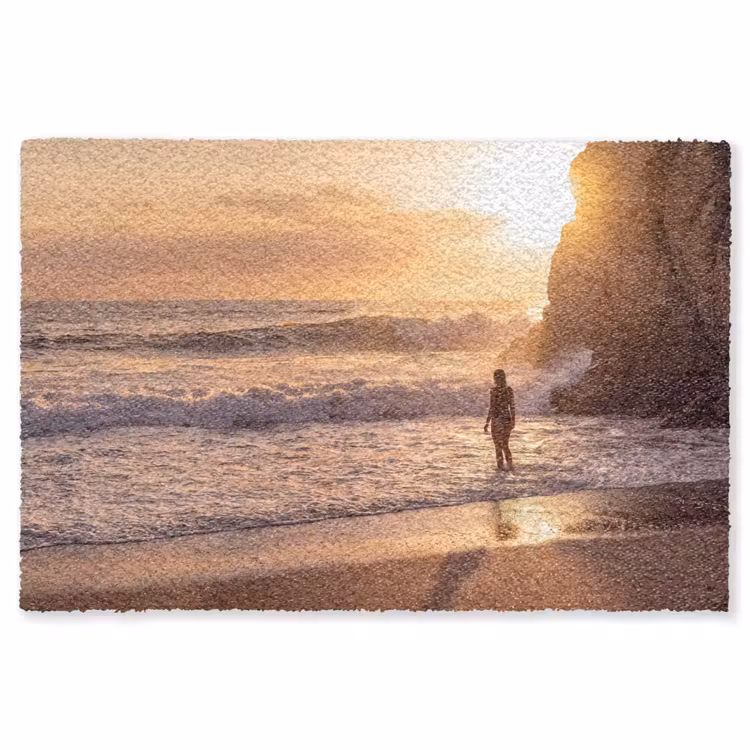 Vloerkleed - Mensen - Oceaan - Zonsondergang - Kust - Goud — 1