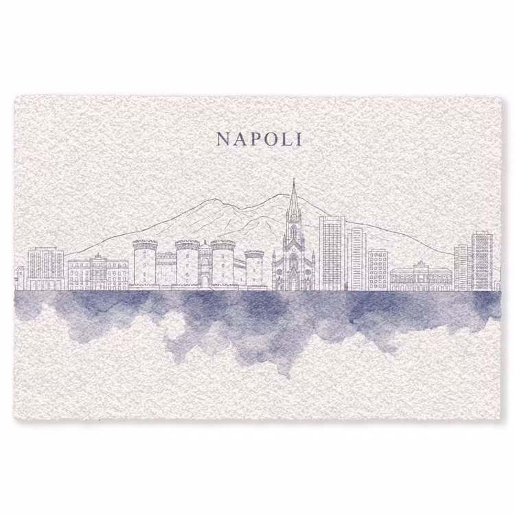 Vloerkleed - Napels - Skyline - Italie - Lijntekening - Aquarel — 1