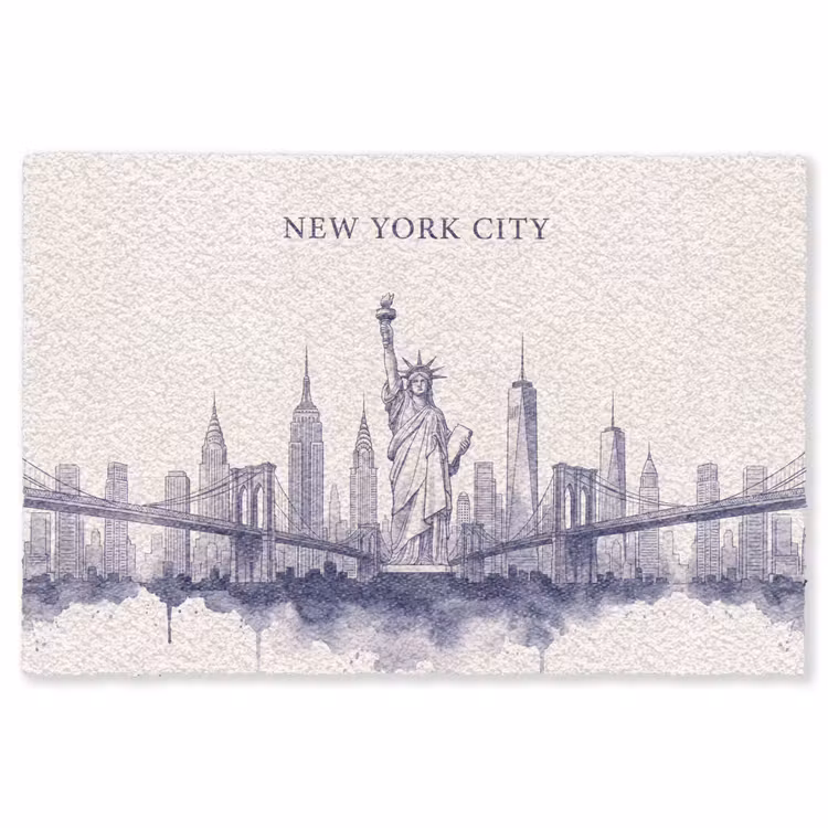 Vloerkleed - New York - Vrijheidsbeeld - Skyline - Illustratie - Blauw — 1