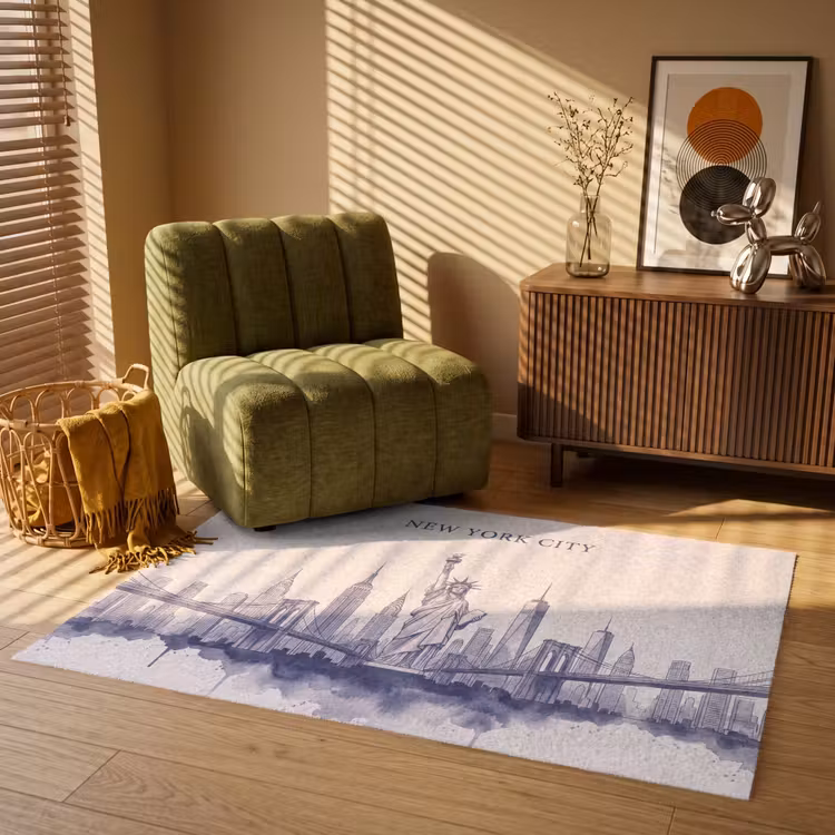 Vloerkleed - New York - Vrijheidsbeeld - Skyline - Illustratie - Blauw — 2