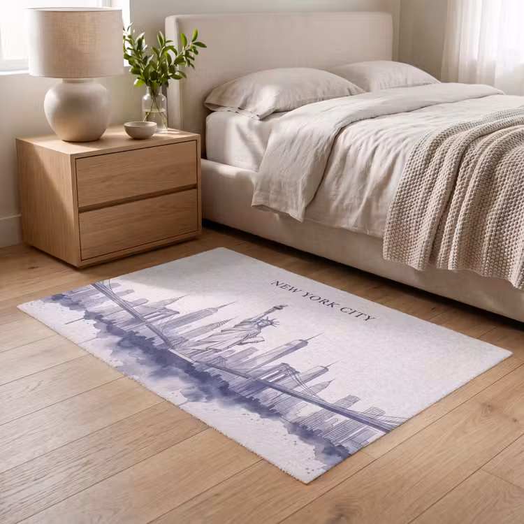 Vloerkleed - New York - Vrijheidsbeeld - Skyline - Illustratie - Blauw — 5