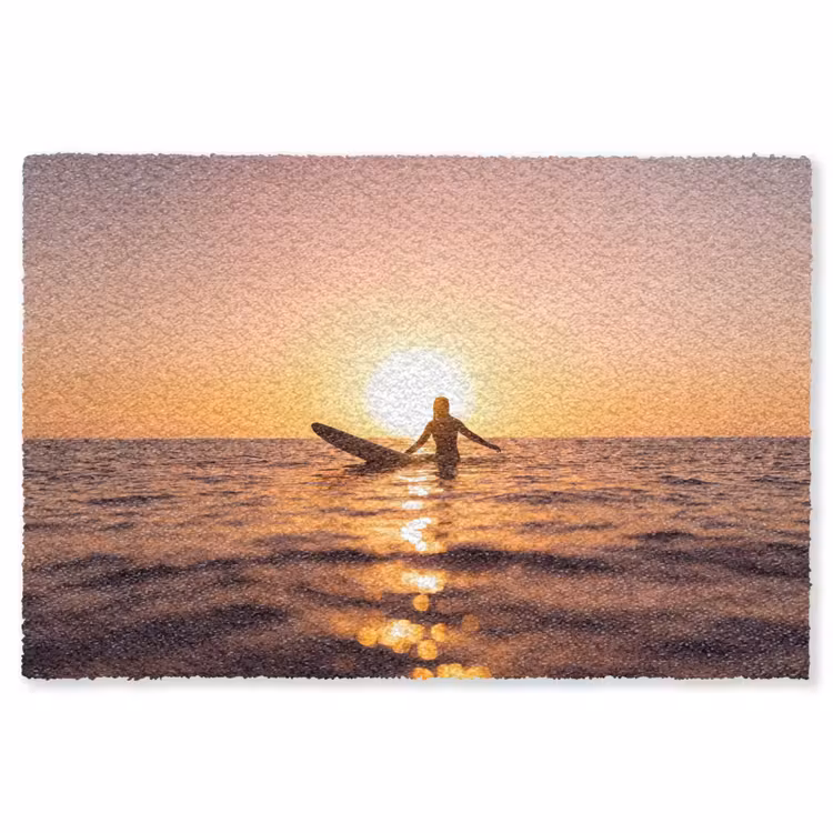 Vloerkleed - Persoon - Surfen - Zonsondergang - Zee - Oranje — 1