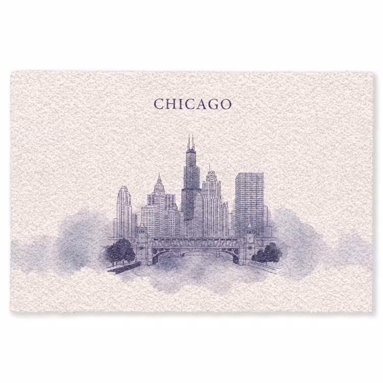 Vloerkleed - Stad - Skyline - Architectuur - Lijntekening - Blauw — 1