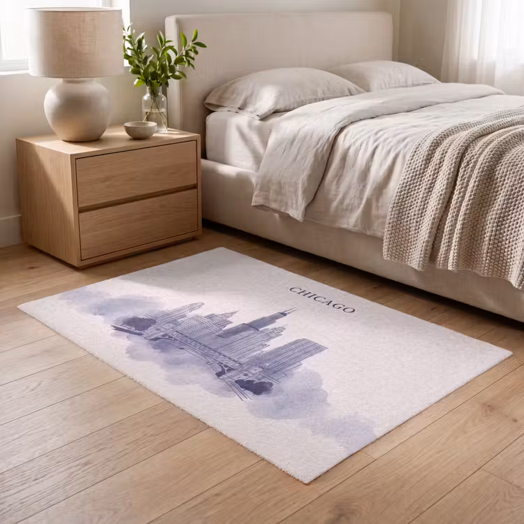 Vloerkleed - Stad - Skyline - Architectuur - Lijntekening - Blauw — 5