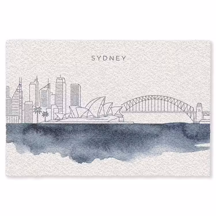 Vloerkleed - Stad - Skyline - Architectuur - Minimalistisch - Blauw — 1