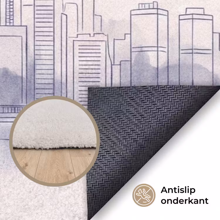 Vloerkleed - Stad - Skyline - Water - Lijntekening - Blauw — 4