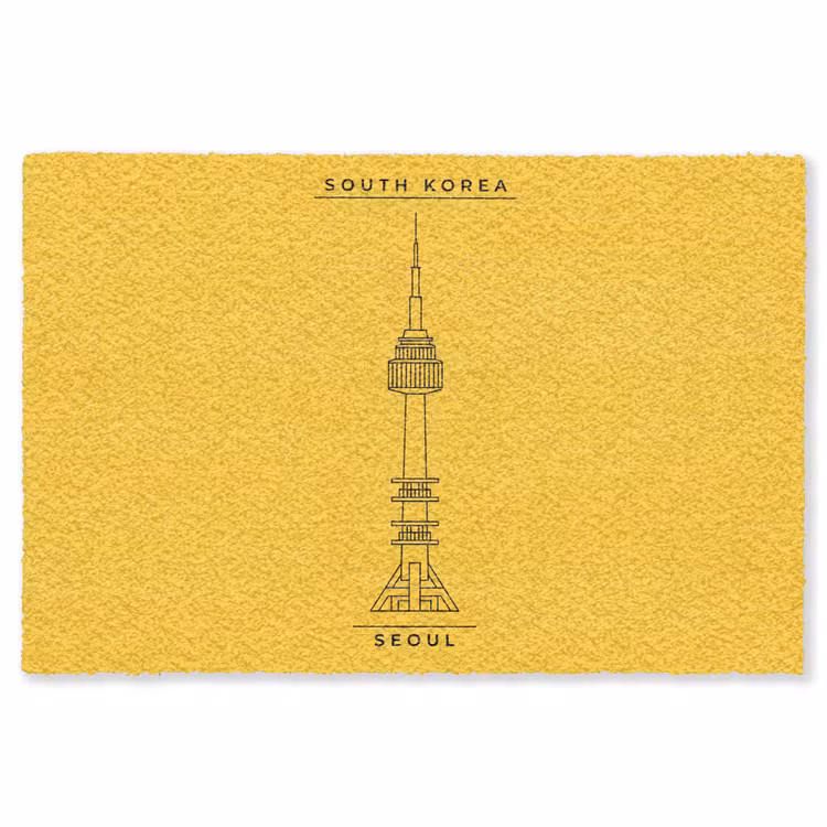 Vloerkleed - Toren - Seoul - Architectuur - Minimalistisch - Geel — 1